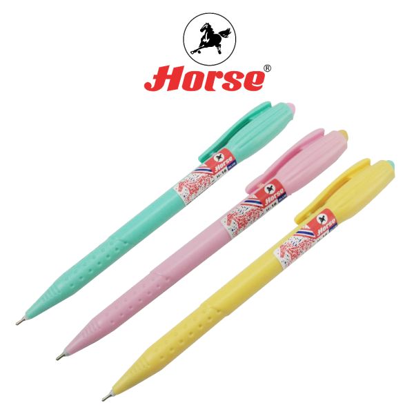ปากกาลูกลื่น แบบกด 0.7 มม. HORSE (ตราม้า) H-16 สีพลาสเทล จำนวน 1 ด้าม